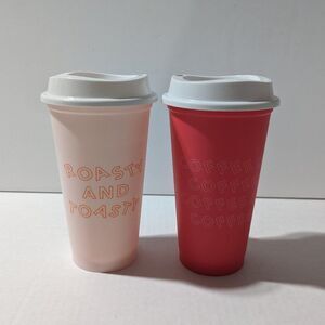 Starbucks Holiday 2019 Set of 2 Reusable Plastic‎ Cups for Hot Drinks
